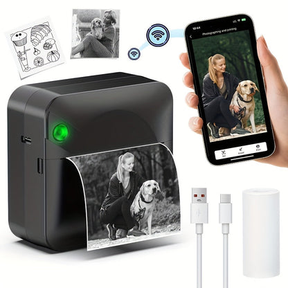 Mini Wireless Thermal Sticker Printer – Inkless Portable Bluetooth Pocket Printer for Photos, Diaries, Notes & Memos, Includes 1 Roll Thermal Paper, Smart Receipt & Label Maker