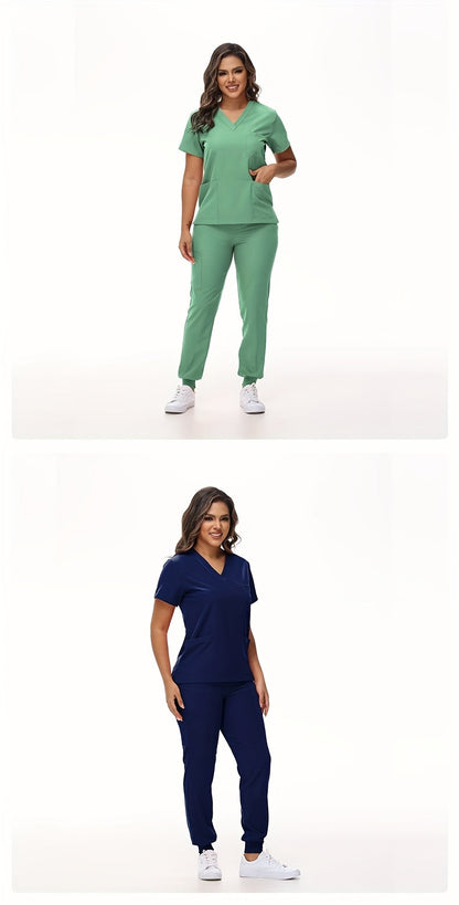 Unisex Medical Scrubs Set – Breathable Quick-Dry V-Neck Top & Drawstring Jogger Pants, Nursing Uniform for Women & Men, 7 Colors, Sizes S-XXL, Ideal for Hospitals, Dental Clinics & Veterinary Work