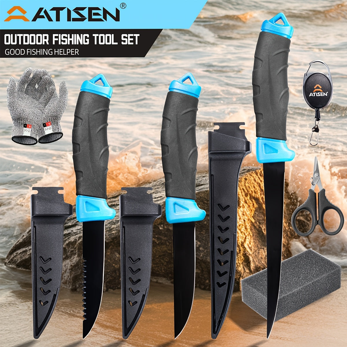 Fishing Knife Set 7/23/104/107 Piece – Stainless Steel Fillet Boning & Gutting Knives with Line Cutter, Camping Cutting Carving Tool Kit, Perfect Fisherman Gift for Men