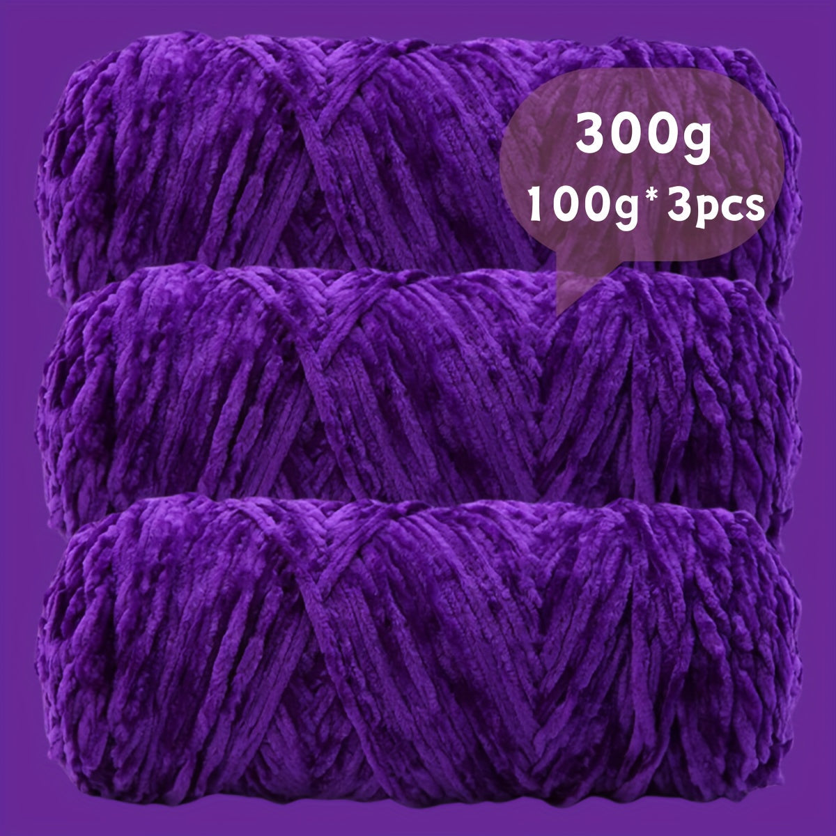 Velvet Chenille Yarn 3-Pack 300g (100g x3) Soft Bulky Knitting Crochet Yarn 47 Colors Beginner Friendly Luxury Handcraft for Sweaters Scarves Hats Dolls Bags Amigurumi DIY Projects