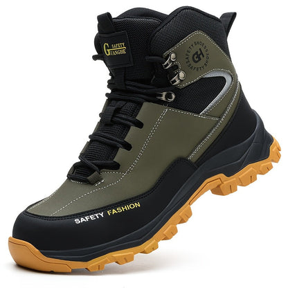Steel Toe Work Boots for Men Heavy Duty All-Terrain Rubber Sole Cushioned Insole Arch Support Four-Season Construction Industrial Farm Outdoor Boots Black Army Green Sizes US 6-11