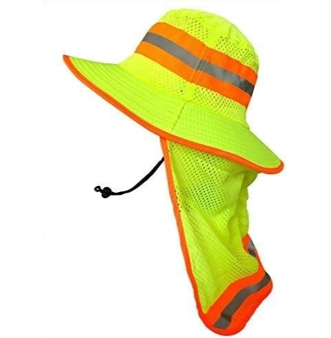 Men's High Visibility Reflective Sun Hat with Neck Flap – Wide Brim Boonie Bucket Cap, UPF UV Protection, Quick-Dry Breathable Mesh, Outdoor Fishing Hiking Camping Hat