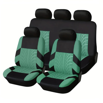 Full Enclosure 5-Seat Car Seat Covers with Tire Track Design – Universal Fit for Most Cars & SUVs, Breathable Fabric, Front & Rear Seat Protection, Stylish Auto Interior Accessories in Multiple Colors