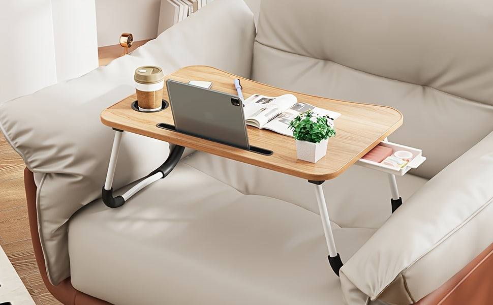 Lap Desk Bed Tray for Laptop & Eating – Large Breakfast Tray with Cup Holder & Drawer for Sofa Couch Floor Sitting, Study Reading Writing Portable Lap Table