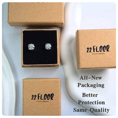 Lab Moissanite Stud Earrings D Color VVS1 Clarity – Brilliant Round Cut 18K Gold Plated 925 Sterling Silver, 1CT 2CT 4CT 6CT, Jewelry Box Included, Gift for Women Girls