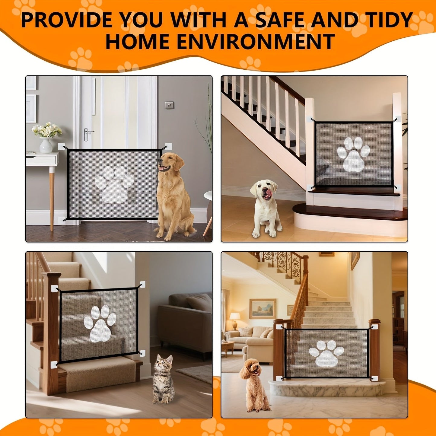 Portable Folding Pet Gate Dog Safety Barrier Fence – Foldable Mesh Isolation Net for Indoor Doorways, Stairs & Rooms, Available in Small & Large Sizes