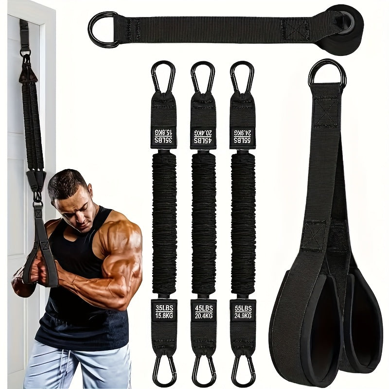 Resistance Bands Set 5pcs Heavy-Duty Latex 225 LBS Capacity – Home Gym Workout Bands with Door Anchor & Handles for Lat Pulldown Shoulder Arm Bicep Curl Face Pull Deltoid Training Men Women
