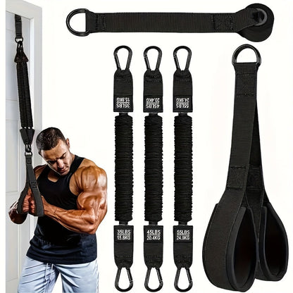 Resistance Bands Set 5pcs Heavy-Duty Latex 225 LBS Capacity – Home Gym Workout Bands with Door Anchor & Handles for Lat Pulldown Shoulder Arm Bicep Curl Face Pull Deltoid Training Men Women