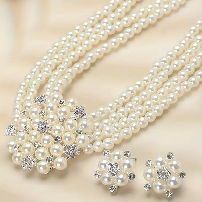 Luxury Bridal Necklace & Earring Set for Women – Silver Plated Beaded Jewelry Set for Wedding, Evening Party & Stage Performance, Elegant Dress Accessories