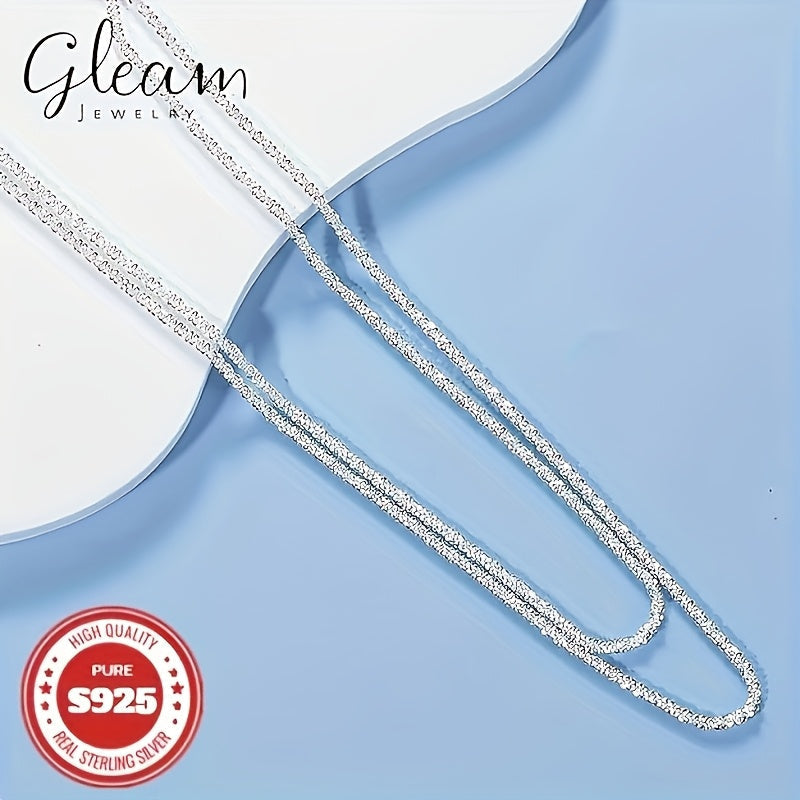 S925 Sterling Silver 4mm Wide Glittering Chain Necklace for Men Women – Solid Sparkling Unisex Jewelry, Gift Box Included, 18in & 22in, Birthday Valentine's Day Gift