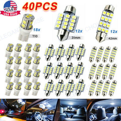 40PCS Car LED Interior Bulb Kit T10 W5W 31mm 42mm 6000K Cool White 12V, No Error Map Dome Door Trunk Courtesy Light Replacement Set for Most Cars