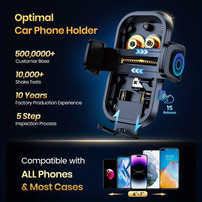 Car Phone Mount Extended Arm 3-Point Support, Extendable Metal Hook Cell Phone Holder for Car Dashboard Windshield, Superior Stability Universal Fit for iPhone Samsung Android