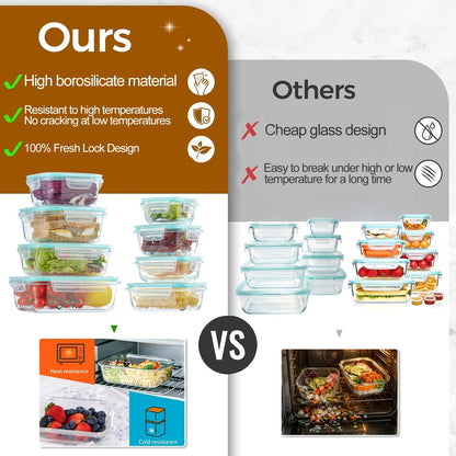 Glass Food Storage Containers Set of 8 with Lids – Borosilicate Leak-Proof Meal Prep Containers, Oven Microwave Dishwasher Safe, Stackable Kitchen Storage for Leftovers & Lunch