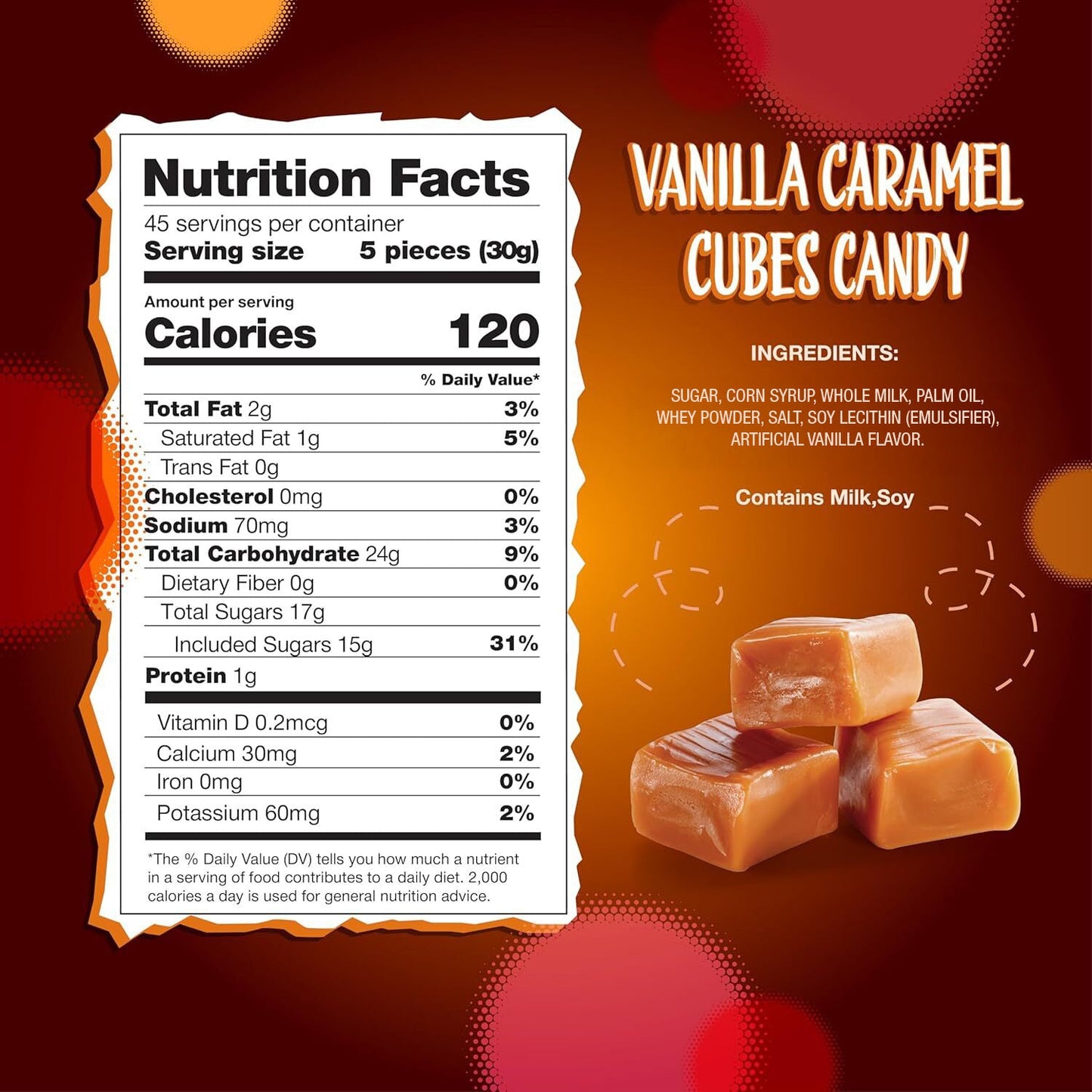 Vanilla Caramel Cubes Candy 3 Pound Bulk Pack – About 225 Count, Individually Wrapped, Soft Buttery Vanilla Caramel Squares for Snacking, Baking, Gifting & Candy Bowls