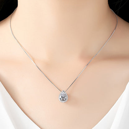 1CT D Color Moissanite Water Drop Pendant Necklace for Women – 925 Sterling Silver Teardrop Necklace with Certificate, Bridal & Anniversary Jewelry Gift