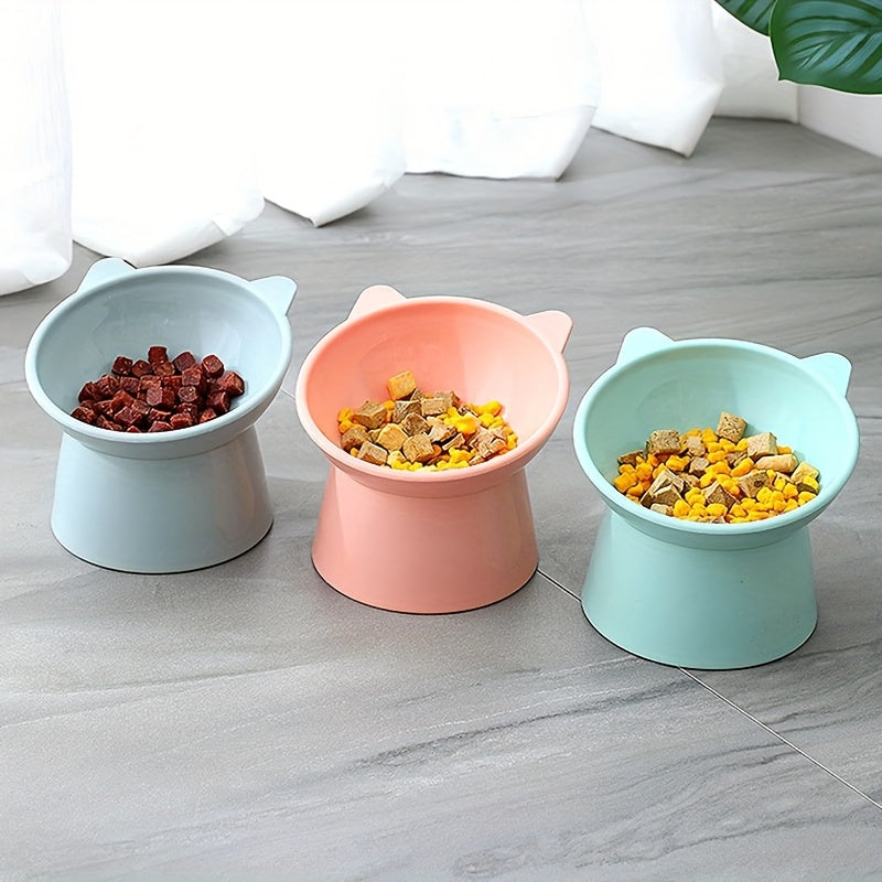 Raised Cat Bowls Set of 3 Cat-Ear Shaped Elevated Feeder Anti-Slip Base Neck Comfort Design Tri-Color Pet Feeding Dish Pink Green Blue Multi-Cat Household