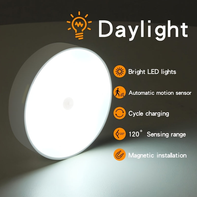 LED Motion Sensor Night Lights USB Rechargeable Wireless Dual Mode Adjustable Brightness Magnetic Mount – Under Cabinet Kitchen Hallway Stairs Closet 6 or 12 Pack