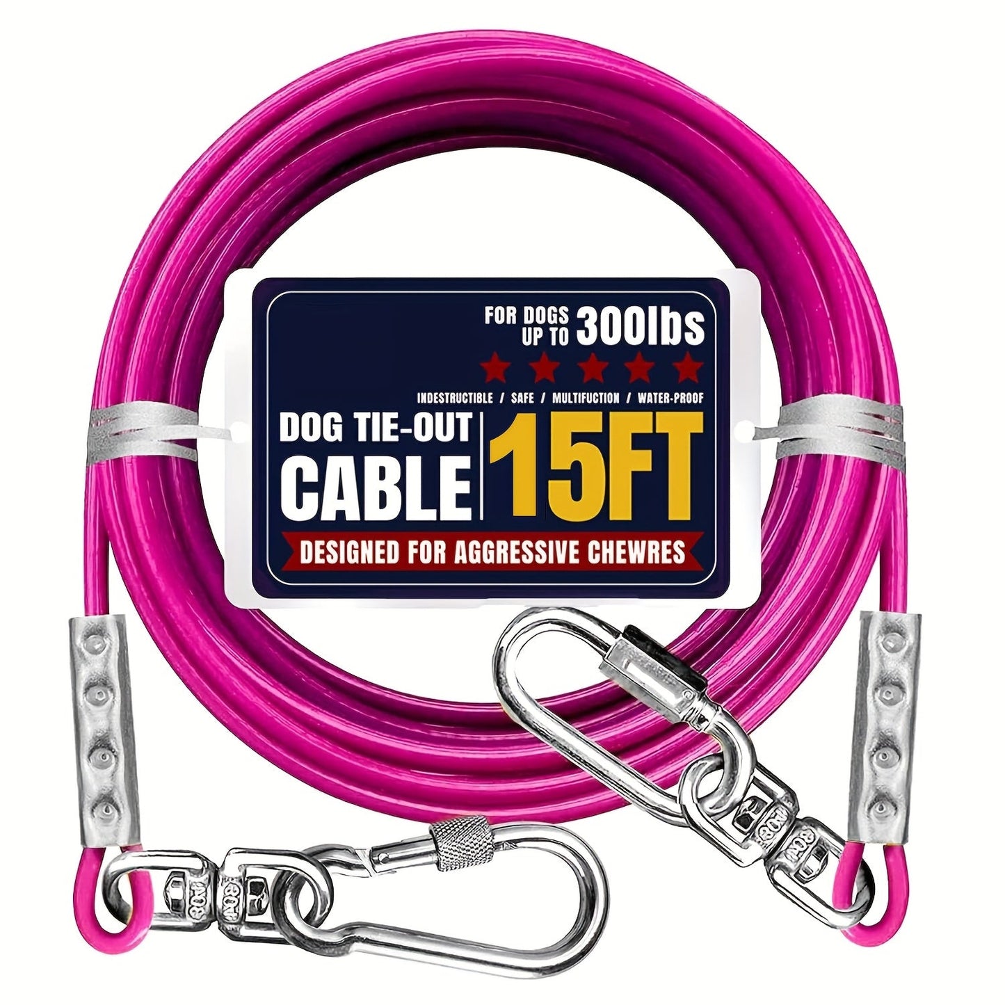 Heavy Duty Dog Tie-Out Cable for Large Dogs Up to 300 LBS Steel Wire Yard Runner Leash with Swivel Hooks - Outdoor Dog Run Cable for Yard in Blue Magenta Black S/M/L