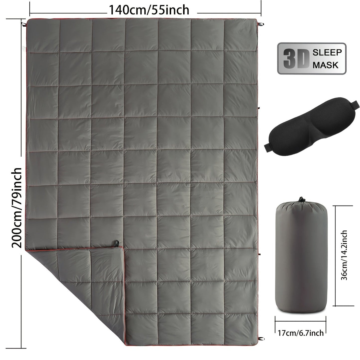 Outdoor Puffy Camping Blanket 55x79 Inch Lightweight Down Alternative Ultra Warm Hammock Top Quilt – Printed Camping Blanket for Traveling, Picnic, Beach Party & Cold Weather | 140x200cm