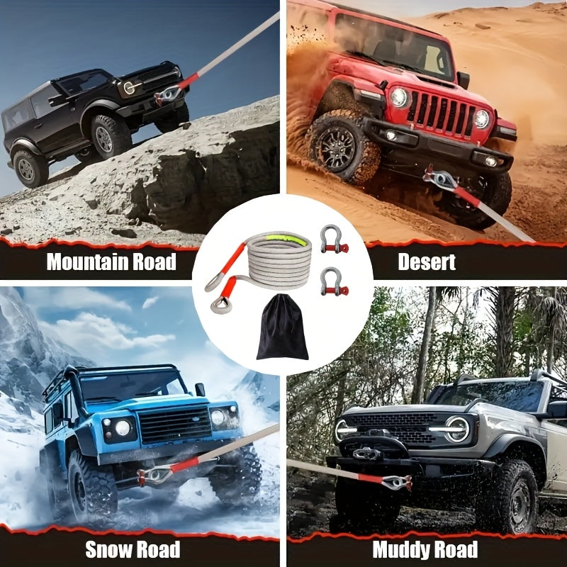 Heavy Duty Tow Hook & Tow Rope Set 16FT – Steel U-Shaped Hooks, Off-Road SUV Rescue Recovery Strap, 4 Capacity Options: 6613 / 11023 / 22046 / 39683 LBS