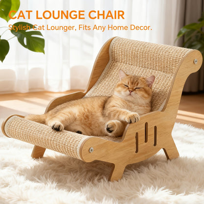 Elevated Cat Lounger Chair with Sisal Scratching Pad – Cat Hammock Bed, Beach Chair Style Indoor Nap Lounge Furniture for Cats, Cozy Elevated Cat Bed
