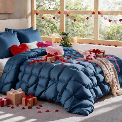 Comforter Set 7 Piece Queen King Full - Soft Microfiber Pintuck Pleated Bed in a Bag Complete Bedding Set with Comforter, Fitted Sheet, Flat Sheet & Pillowcases, All Season Home & Dorm Bedding