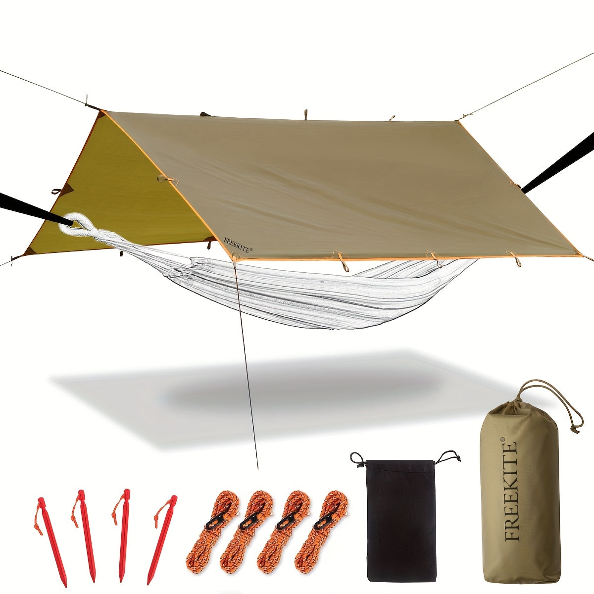 Outdoor Camping Tarp Canopy with UV Protection & Alloy Bracket – Portable Foldable 4-Person Shelter for Backpacking, Hiking, Garden & Outdoor Survival | All-Season Camping Awning