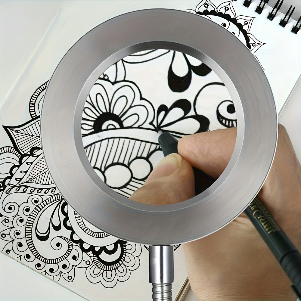 Diamond Painting Magnifier LED Clamp Lamp 10X Hands-Free – USB 5V, 3 Color Modes, 10 Brightness Levels, 18'' Flexible Gooseneck, Clamp Desk Light for Crafts Sewing Jewelry Embroidery Reading