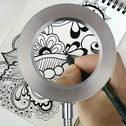 Diamond Painting Magnifier LED Clamp Lamp 10X Hands-Free – USB 5V, 3 Color Modes, 10 Brightness Levels, 18'' Flexible Gooseneck, Clamp Desk Light for Crafts Sewing Jewelry Embroidery Reading