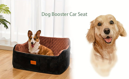 Dog Car Seat for Medium Large Dogs – Washable Memory Foam Pet Travel Car Bed with Seat Belt Pass-Through, Adjustable Straps & 3-Point Installation, Gray Black Brown All Black Black Gray