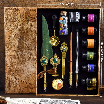 Vintage Quill Feather Dip Pen Set – Calligraphy Glass Pen, Letter Opener & Seal Wax Kit, Luxury Writing Gift for Halloween, Birthday, Holiday, Back to School & Stationery Lovers