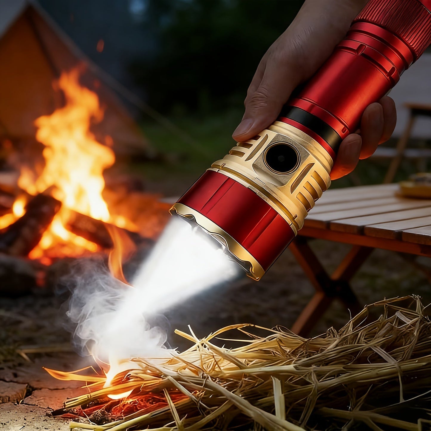 Tactical Flashlight with Fresnel Fire Starter – 4500 Lumen Aluminum Alloy, 1000m Beam, Rechargeable 21700 3000mAh Battery, Portable Compact High Brightness for Camping, Survival & Emergency