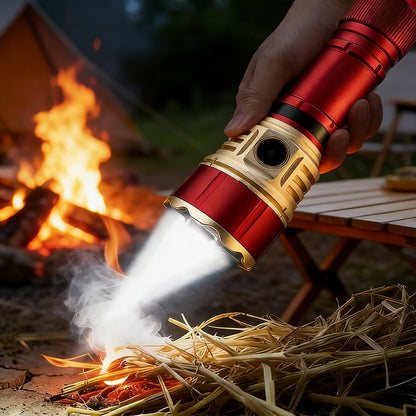 Tactical Flashlight with Fresnel Fire Starter – 4500 Lumen Aluminum Alloy, 1000m Beam, Rechargeable 21700 3000mAh Battery, Portable Compact High Brightness for Camping, Survival & Emergency