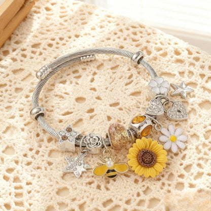 Multi-Pendant Gold Charm Bracelet for Women - Hypoallergenic Boho Stackable Wrist Jewelry for Fall Winter Daily Wear, Valentine's Day Christmas Birthday Gift for Her