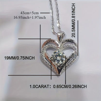 925 Silver 1-Carat Moissanite Heart Necklace for Women – Brilliant Sparkle Heart-Shaped Pendant, Classic Elegant Style for Parties, Vacation & Festive Occasions, Exquisite Birthday & Christmas Gift