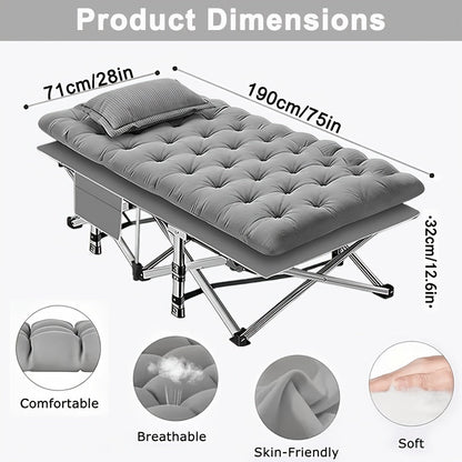 Folding Camping Bed with Mattress & Side Pockets – Heavy Duty Portable Cot for Adults, Foldable Guest Bed for Camping Outdoor Courtyard Terrace Office Guest Room