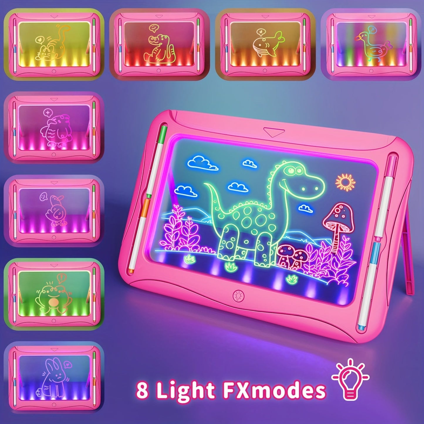 LED Light-Up Drawing Doodle Board for Kids Ages 3-8 – Glow Writing Art Set with 9 Double-Sided Cards & 6 Markers, Educational Learning Travel Toy, Birthday & Christmas Gift for Girls Boys