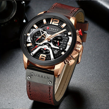 CURREN Men's Chronograph Watch Business Quartz Analog Wrist Watch with Date Display, Tachymeter Bezel & Faux Leather Strap – Stylish Dress Watch for Men in 5 Colors
