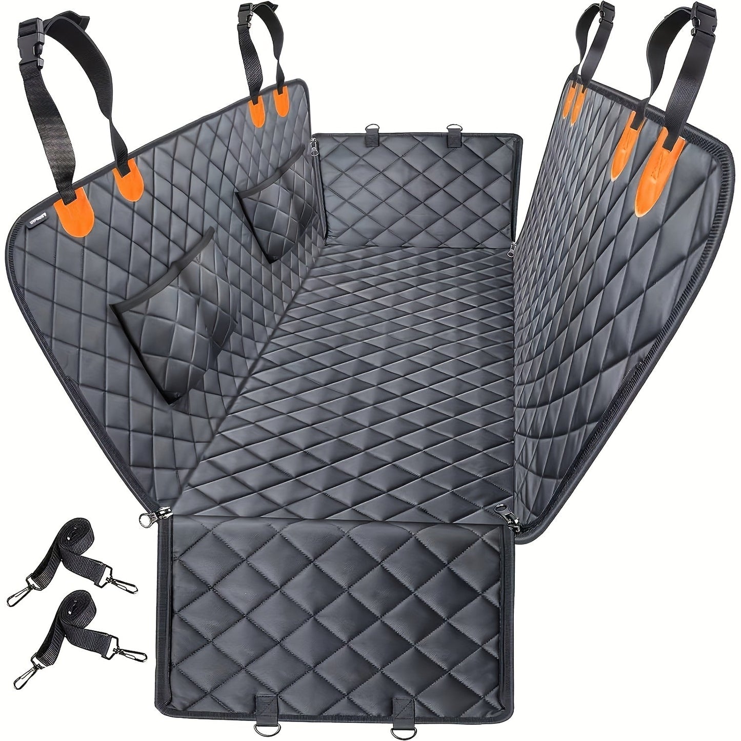 Dog Car Seat Cover Pet Hammock – Scratchproof Nonslip Backseat Protector with 4 Storage Bags & Side Flaps for Cars, Trucks & SUVs