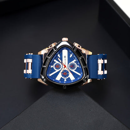 3pcs Men's Quartz Watch Set – Silicone Strap Date Display Triangular Dial, Fashion Sport Casual Wrist Watches for Men, Ideal Birthday Anniversary Gift Set