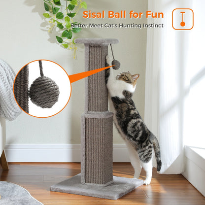 Cat Tree Tower Multi-Tier Sisal Scratching Post with Hanging Toys for Indoor Cats, Sturdy Cat Climbing Tower Activity Center for Energetic Cats, Available in Grey and Black