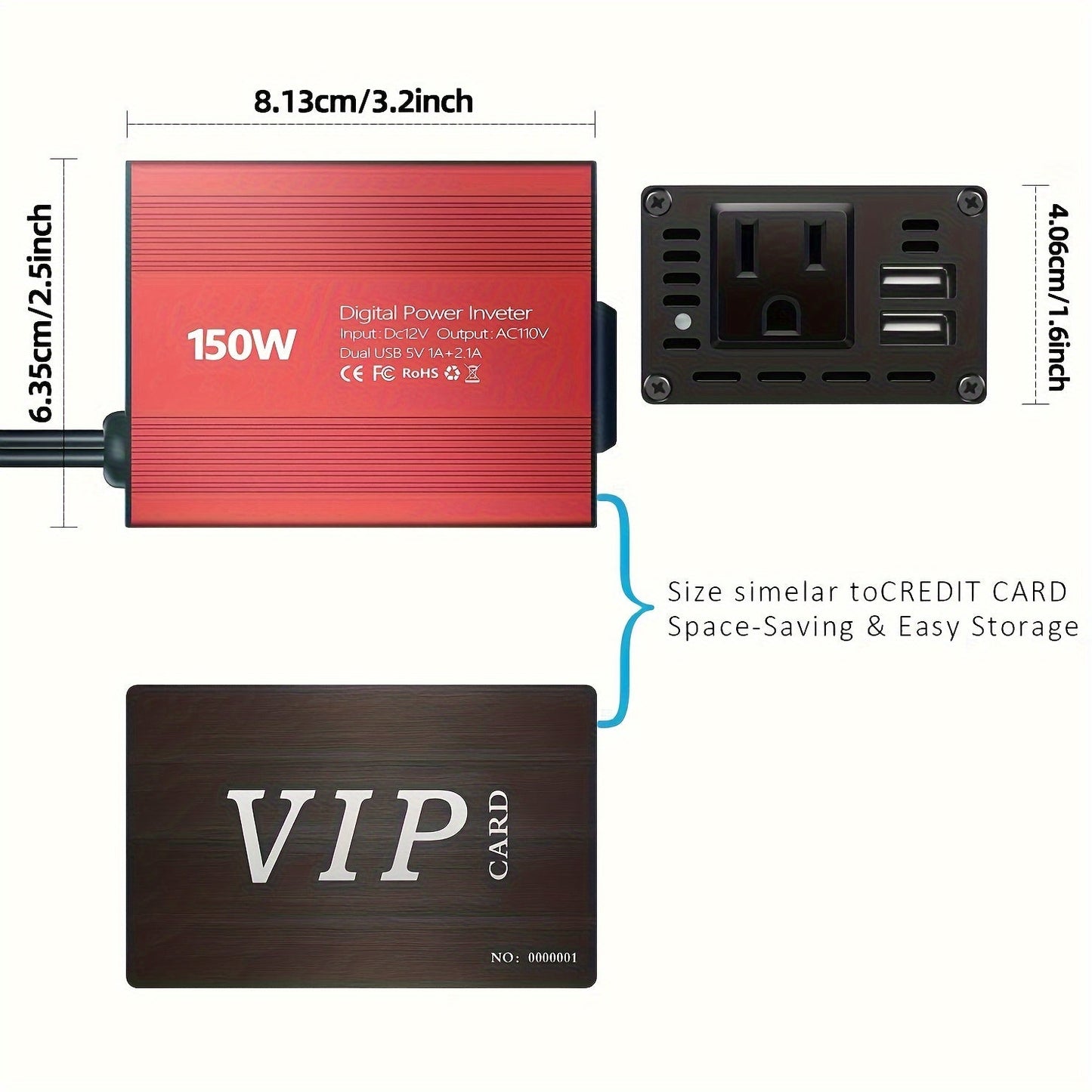 150W Car Power Inverter 12V DC to 110V AC Converter with Dual USB 3.1A Ports – Vehicle Adapter Plug for Laptop, Phone, Tablet, Road Trip Essentials