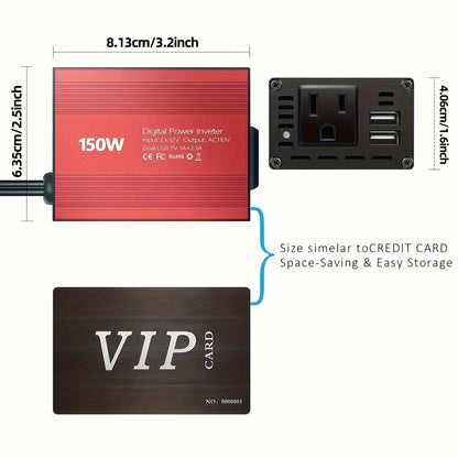 150W Car Power Inverter 12V DC to 110V AC Converter with Dual USB 3.1A Ports – Vehicle Adapter Plug for Laptop, Phone, Tablet, Road Trip Essentials