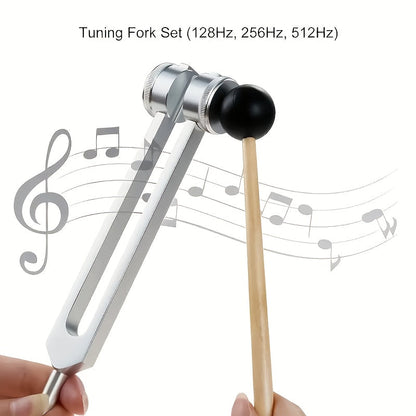 Chakra Healing Tuning Fork Set 128Hz 256Hz 512Hz - Aluminum Alloy Sound Therapy Tuning Forks for Meditation, Energy Healing & Relaxation, Includes Sound Hammer, Wrench & Velvet Bag