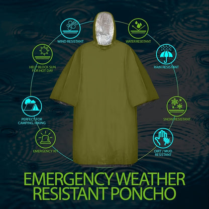 Emergency Rain Poncho Reusable 4-Pack & 14-Pack – Retains 90% Body Heat, Waterproof Weather Resistant Raincoat for Men Women Adults, Camping Hiking Survival Kit Emergency Supplies