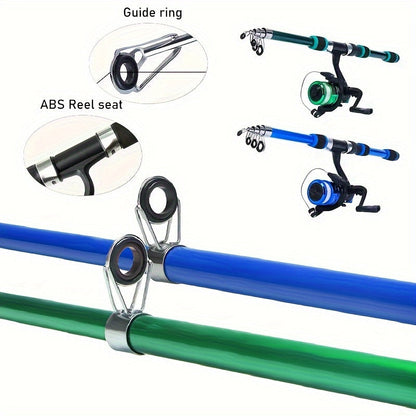 Complete Fishing Tackle Set with Rod Reel Line Soft Bait Hooks Fast Action Ambidextrous for Freshwater Saltwater Fishing - Beginner Angler Outdoor Gift Blue Green
