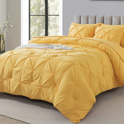 Comforter Set 7 Piece Queen King Full - Soft Microfiber Pintuck Pleated Bed in a Bag Complete Bedding Set with Comforter, Fitted Sheet, Flat Sheet & Pillowcases, All Season Home & Dorm Bedding