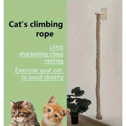 Wall-Mounted Cat Tree with 60" Jute Climbing Rope – Space-Saving Cat Wall Furniture with Scratching Post, Large Ladder & Resting Platform, Indoor Cat Climbing Activity Set for Exercise & Play