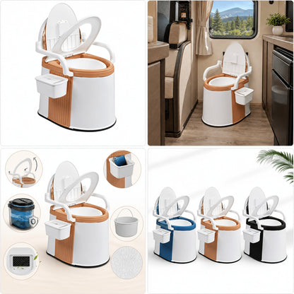 Portable Camping Toilet with Backrest & Handrails – 5 Gallon Detachable Bucket 350 lb Capacity Lightweight Commode for RV Boat Travel Camping
