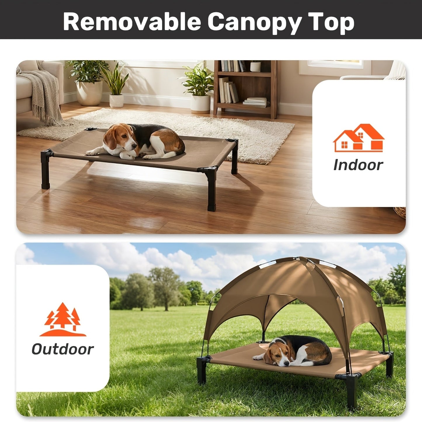 Elevated Dog Bed with Removable Canopy Shade Tent – Portable Raised Outdoor Cooling Pet Cot for Dogs & Cats, Breathable Mesh, Lightweight Foldable Design for Camping, Yard & Patio